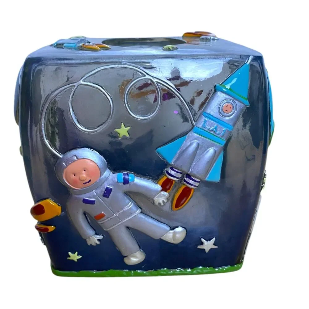 Laura Ashley Kids Space Astronaut Alien 3D Resin Tissue Box Cover Navy Blue C72Q